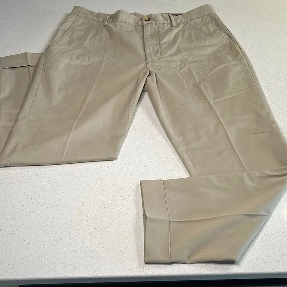 Vineyard Vines Men’s Khaki Chino Breaker Pants 35x28 Flat Front Straight Casual